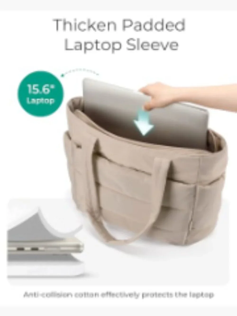 Puffy Quilted Tote Bag for Women, Lightweight Work Laptop Travel Gym Shoulder